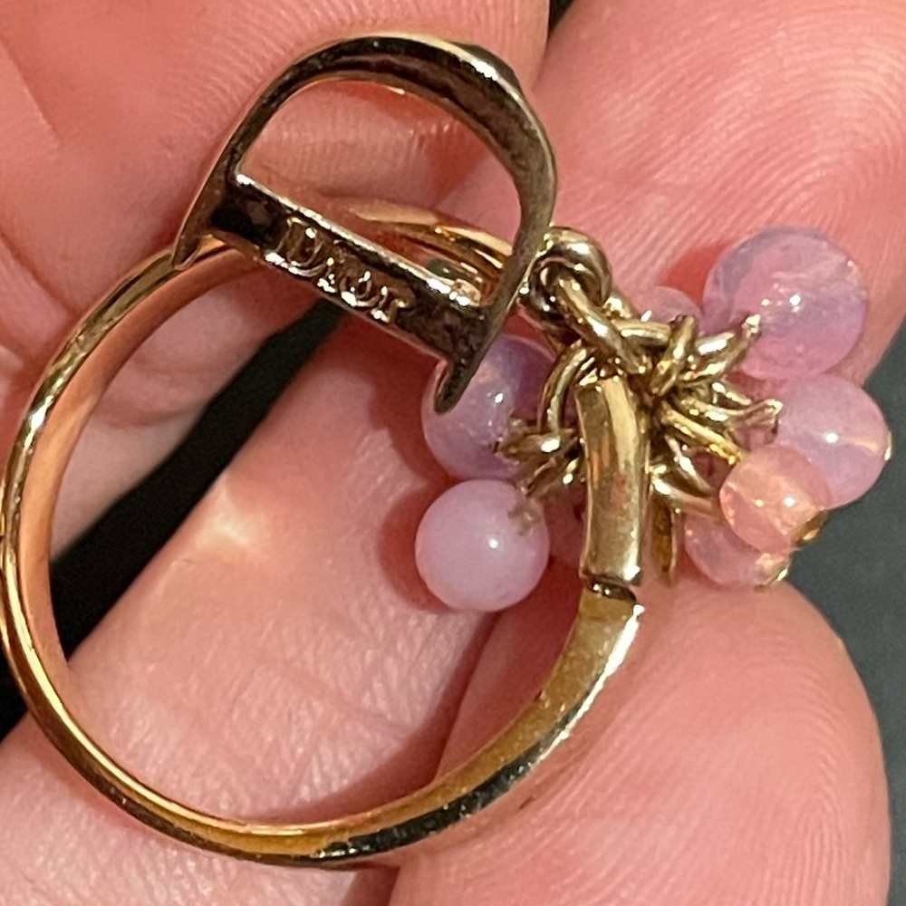 DIOR VINTAGE Gold Plated ring with Pink glass charms Size 7 
Includes Dior Box - Picture 3 of 6